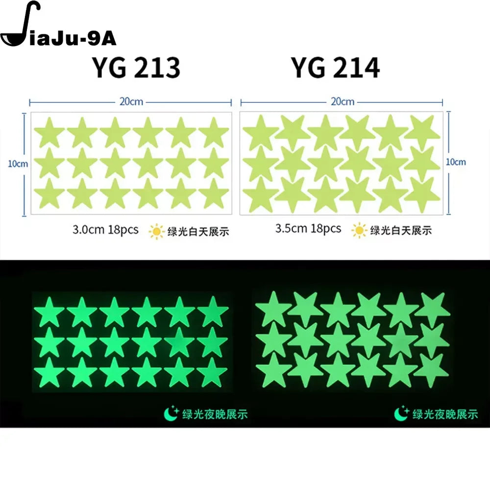 Green Star Luminous Stickers Children's Bedroom Wall Fluorescent Stickers Home Decoration DIY Self-adhesive Dot Stickers