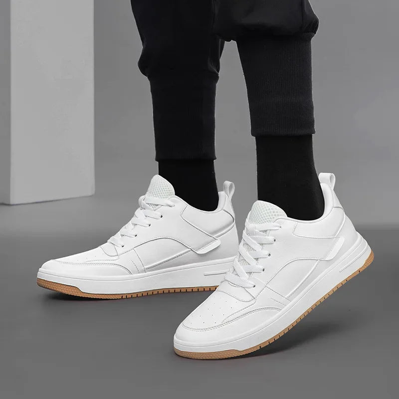 Men Genuine Leather Casual Shoes Men Sneakers Man White Shoes Comfortable Platform Male Footwear Height Increase 6/8/10CM Insole