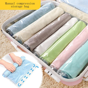 2023 Roll-Up Compression Vacuum Clothes Storage Bags Space Saver Foldable Travel Luggage Seal Pouch Home Package Packing Cube