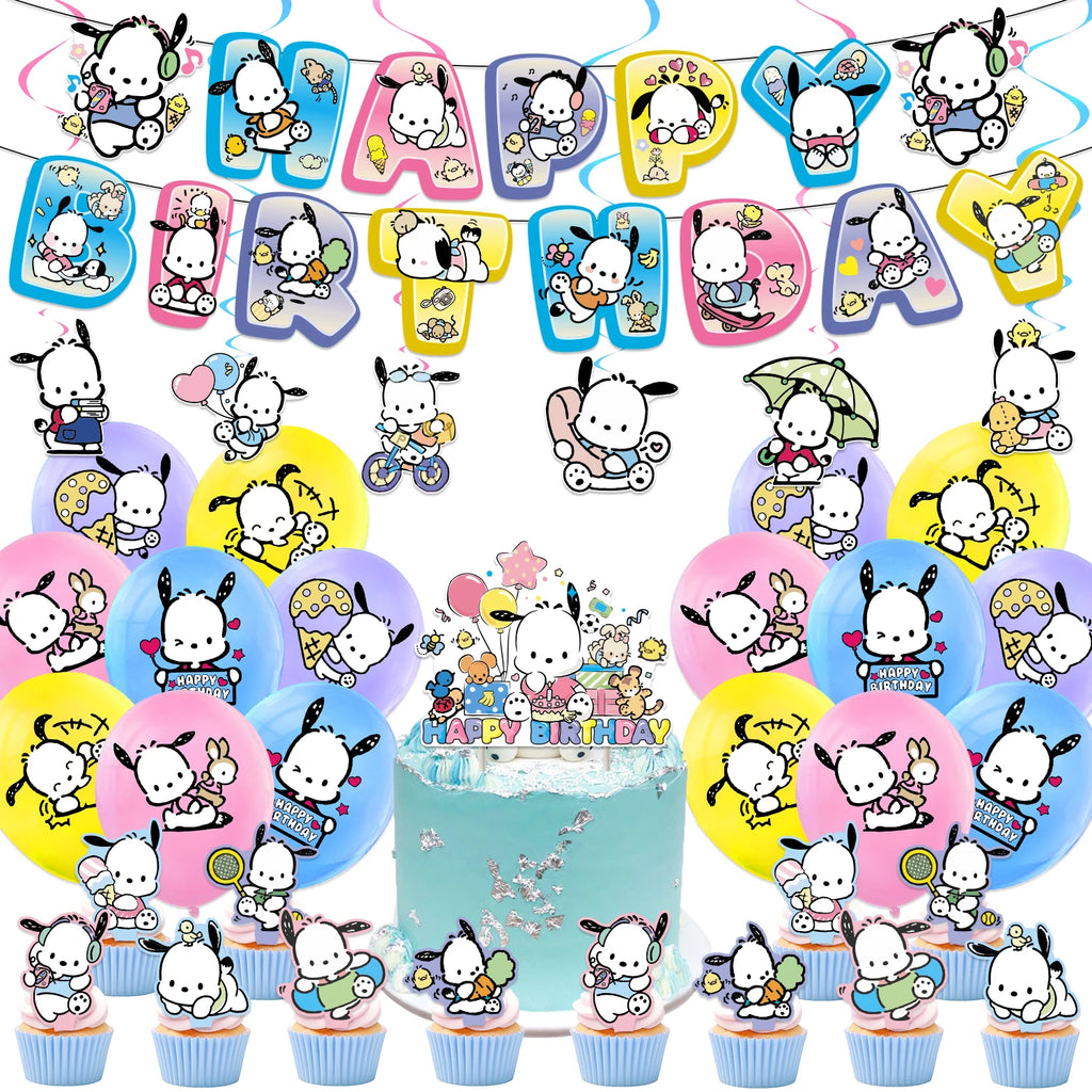 Sanrio Party Balloon Decoration Cute Pachacco Birthday Kids Theme Pull Flag Balloon Charm Cake Row Decoration School Supplies