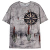 Men's Vintage Nautical Map Compass Print T-Shirt Summer Daily Loose Short Sleeve Male Tops Casual Tees Unisex Clothing Apparel