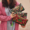 Vintage Ethnic Style Embroidered Long Wallet Wristlet Clutch Bag with Flower Fabric and Phone Pocket