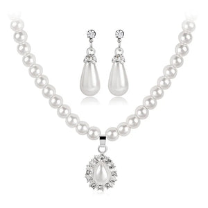 Accessories for Women Big Pearl Bridal Jewelry Set for Women Silver Color Crystal Teardrop Earrings Necklace Set for Women Gifts