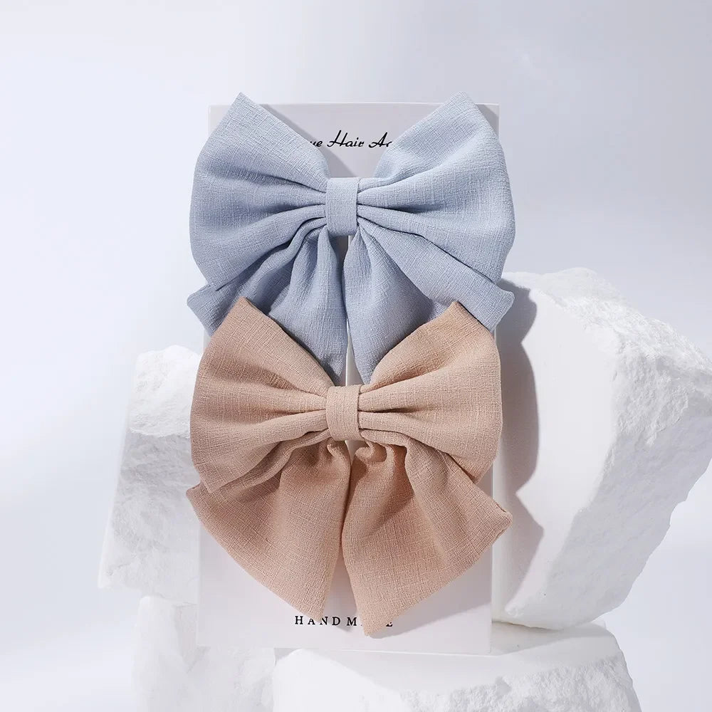 2pcs/set Elegant Sweet Bow Ribbon Hair Clip Fashion Simple Solid Clip Hair Pin Retro Barrettes with Clips Girls Hair Accessories