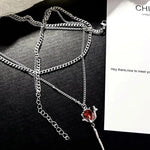 Load image into Gallery viewer, Double Layer Red Zircon Rose Pendant Necklaces Y2K Layered Flower Stone Chain Necklace Irregular Floral Aesthetic Jewelry Gifts
