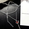 Double Layer Red Zircon Rose Pendant Necklaces Y2K Layered Flower Stone Chain Necklace Irregular Floral Aesthetic Jewelry Gifts