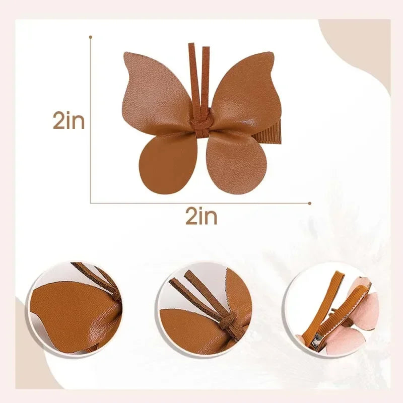 Oaoleer 2Pcs Classic Solid Butterfly Hair Clip For Kids Girls Cute Leather Bow Hairpin Barrettes baby Headdress Hair Accessories