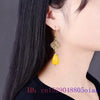 Yellow Jade Flower Earrings Natural Jewelry Gemstone Women Luxury Real Gemstones Talismans Accessories 925 Silver Amulet Carved