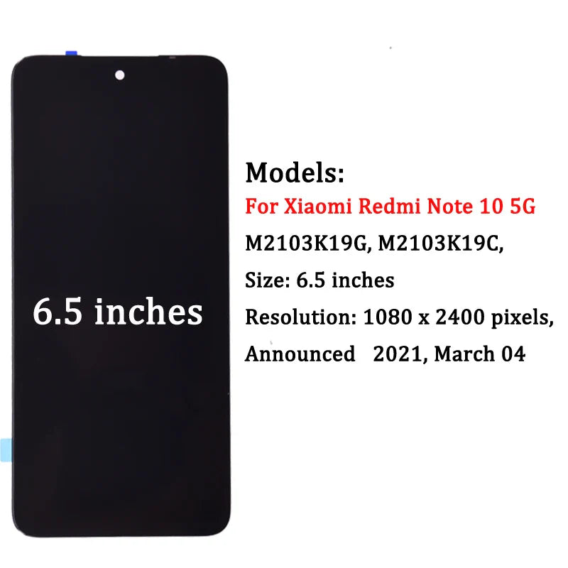 6.5'' Screen For Xiaomi Redmi Note 10 5G LCD Display Touch Screen Assembly For Redmi Note 10 5G M2103K19G, M2103K19C LCD Display