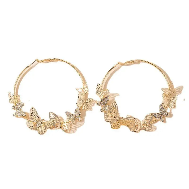 1 Pair Exaggerated Big Round Butterfly Hoop Earrings for WomCircleen Pretty Golden Geometric  Loop Earring Stylish Jewelry Gifts