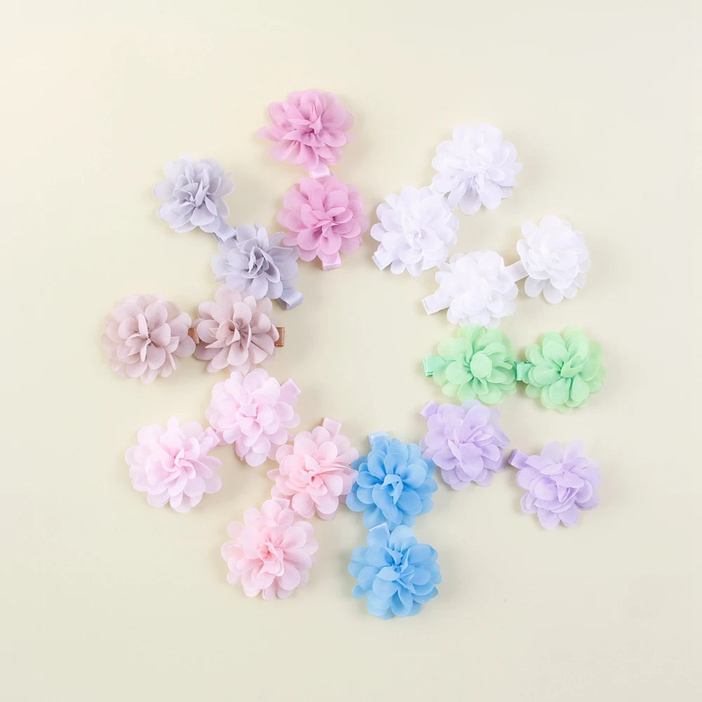 20pcs/lot 2" Chiffon Flower Newborn Infant Kids Hair Clips Children Girls Hairpins In Pairs Headwear Accessories Gift Sets