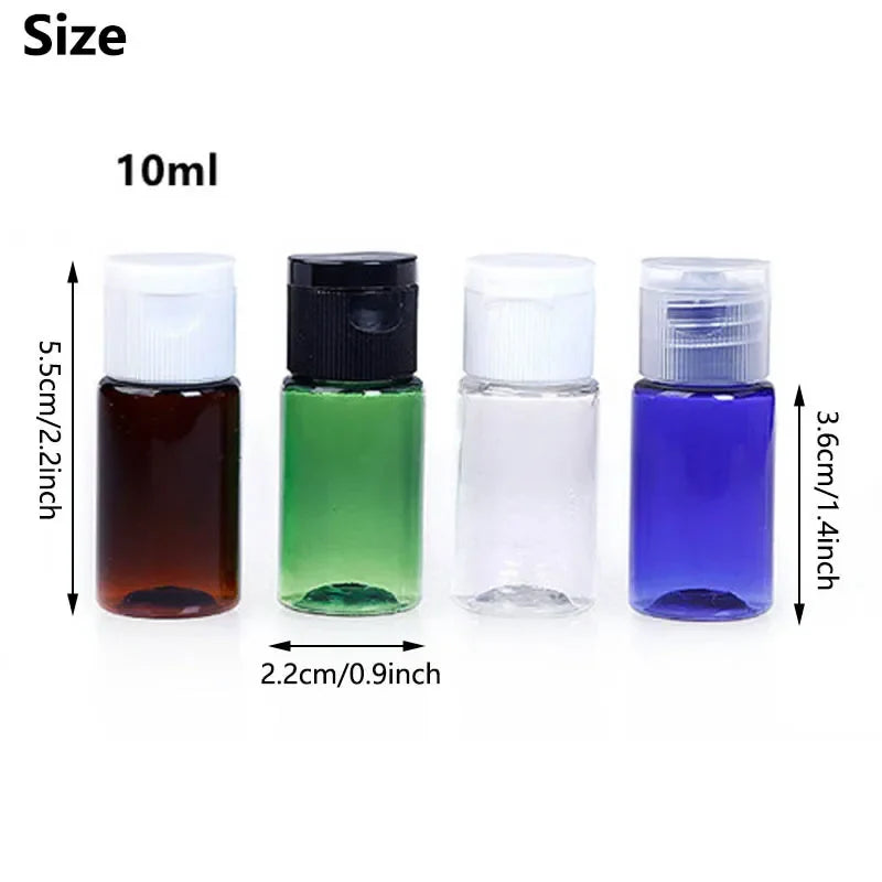 20Pcs 10ml Plastic Clear Bottles With Flip Caps Empty PET Cosmetic Perfume Containers Portable Makeup Tools Travel Accessories