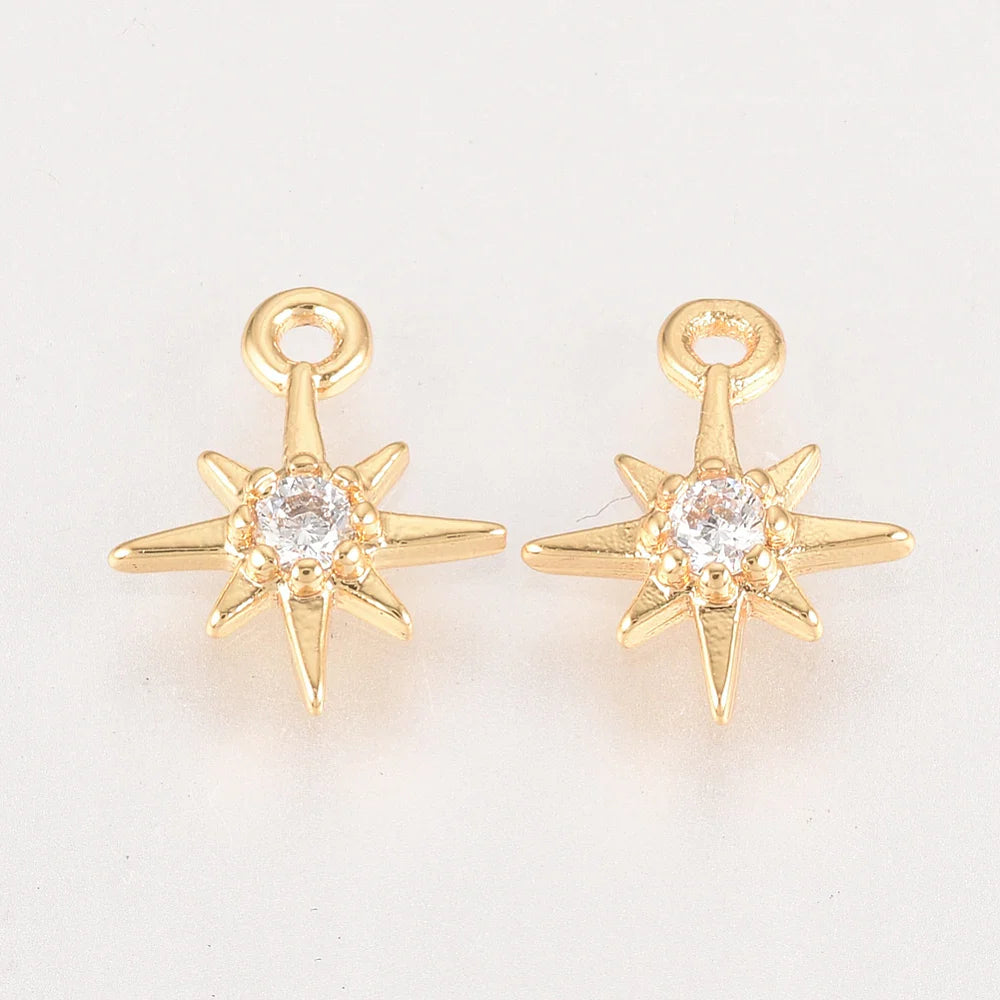 50 PCS Brass Cubic Zirconia Charms Star Shape Gold Plated for Making DIY Jewelry Necklace Earring  Key Chain Chams Supplies