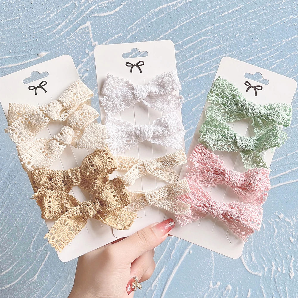 4Pcs/Set Sweet White Lace Bowknot Hair Clips For Baby Girls Boutique Bows Hairpins Barrettes Headwear Kids Hair Accessories Gift