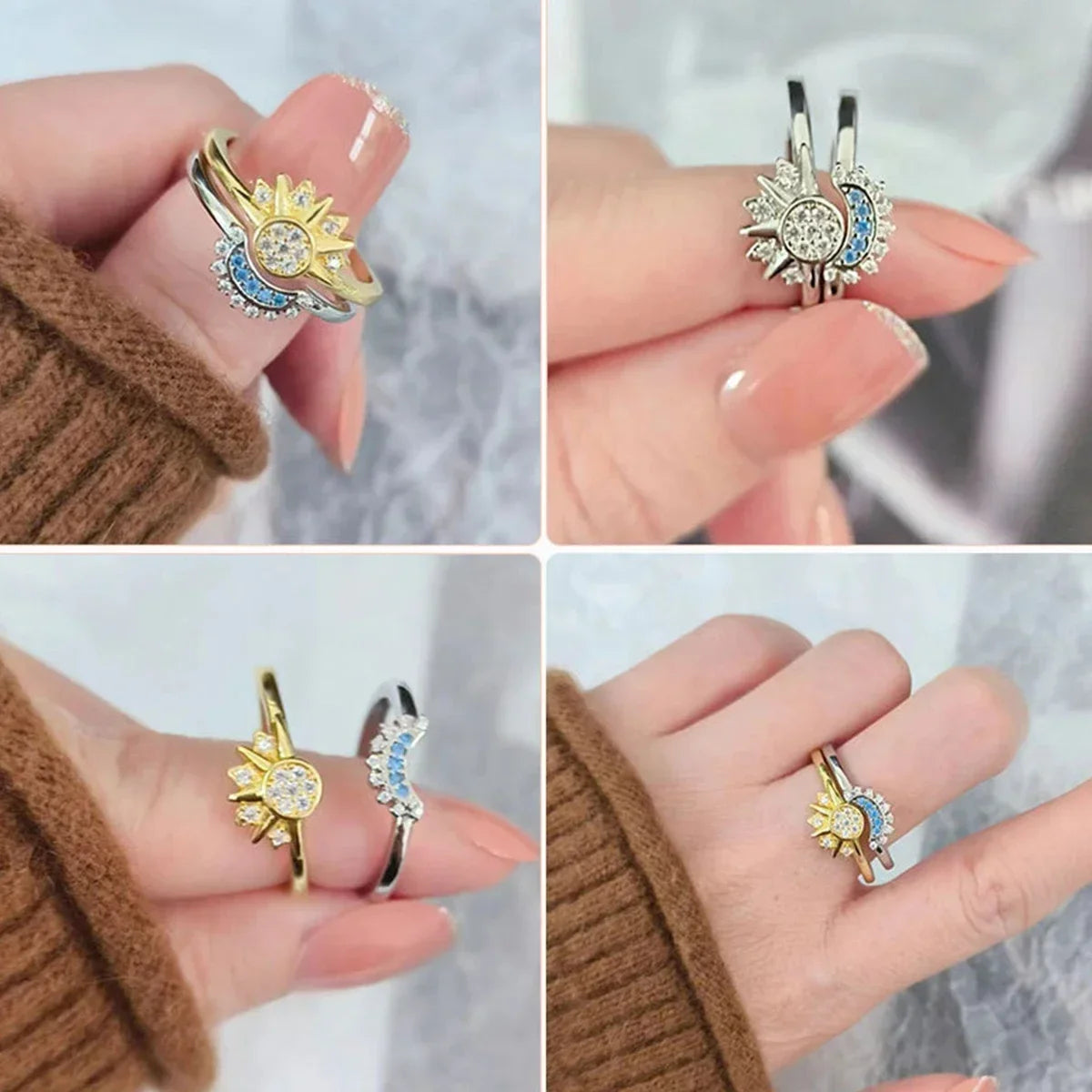 Summer women fashion sun moon star ring elegant temperament sparkling finger ring party jewelry accessories couple's ring gifts