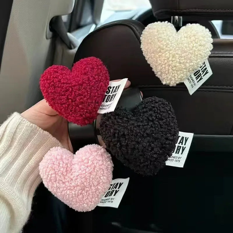 Cute Seat Back Car Hook Love Heart Plush Universal Auto Headrest Clothes Handbag Hang Storage Organizers Hooks Holder Decoration