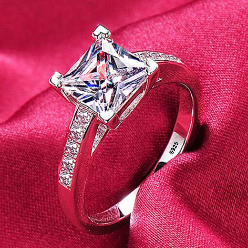 With Certificate Romantic Heart Rings,100% Solid 925 Silver Ring,High Quality Zircon Diamant Wedding Band Gift Jewelry for Women