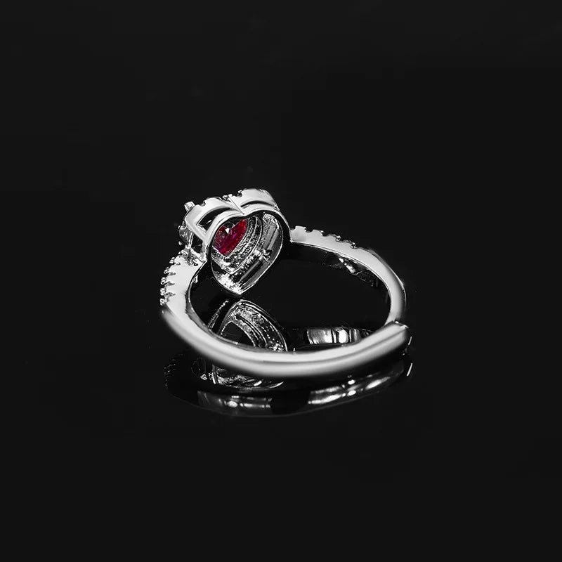 High sense high carbon diamond ruby two-piece ring Ladies wide feathered pigeon red corundum diamond ring