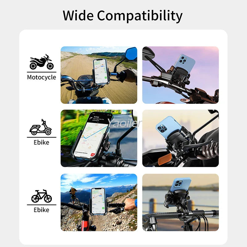 Motorcycle Phone Holder Charger 36W USB C Quick Charge Handlebar Phone Mount Works with 12V/24V Vehicle/USB C Socket for 4-7.0"