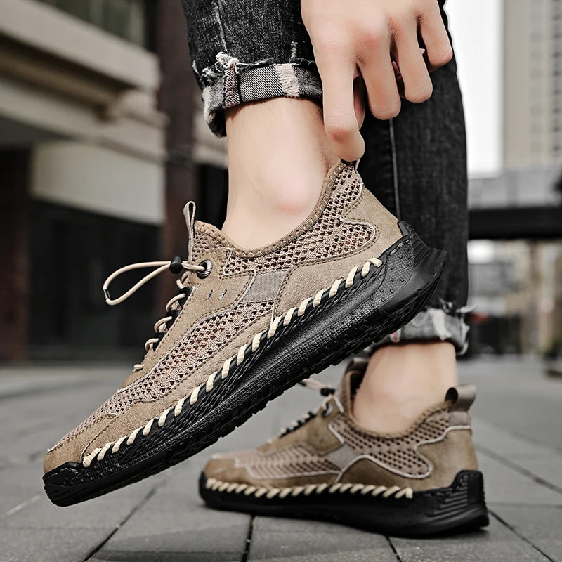 Summer Men Sneakers Breathable Leather Casual Shoes Men Comfortable Mesh Men Loafers Mesh Men Shoes Outdoor Walking Zapatos