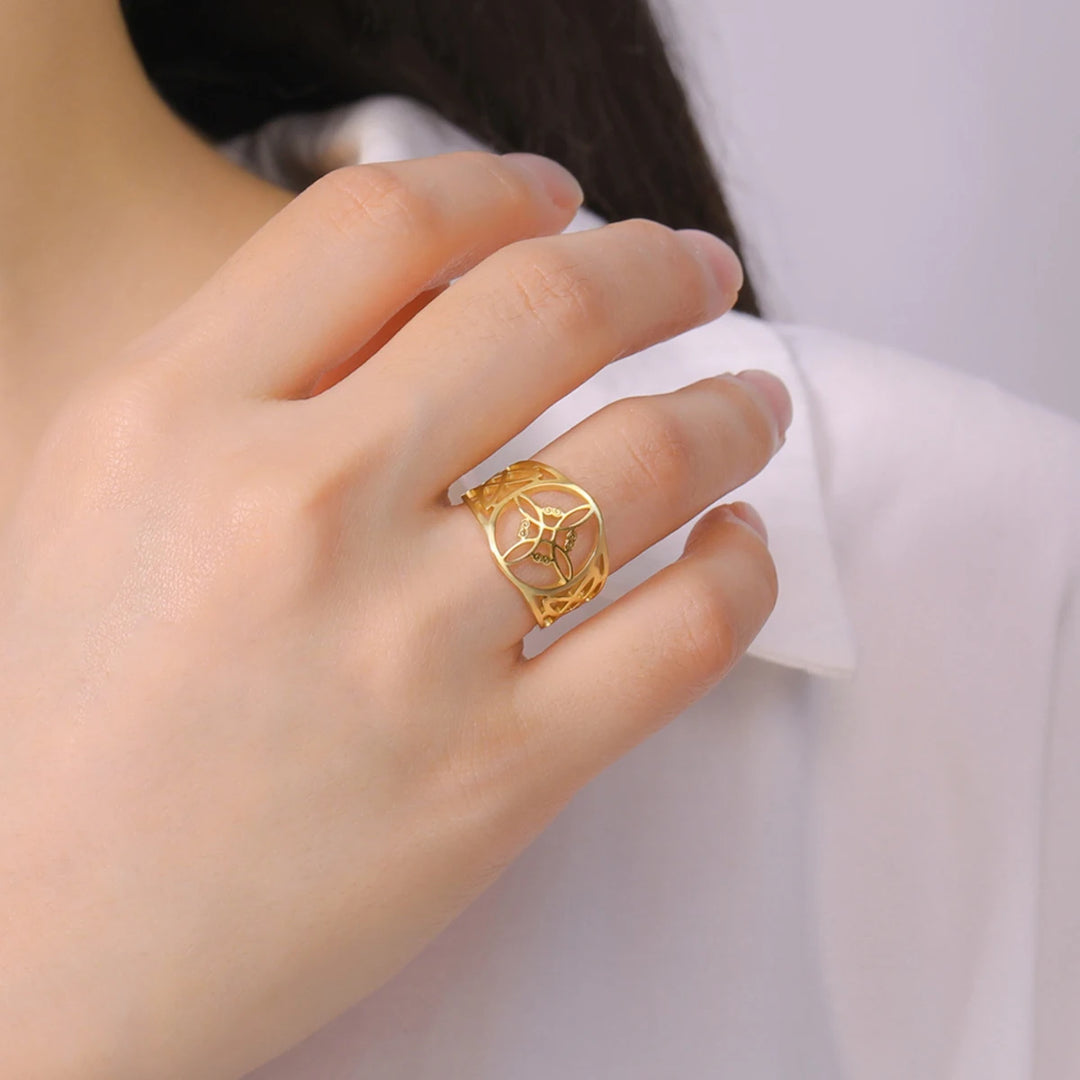 LIKGREAT Witch Knot Ring for Women Men Hollow Stainless Steel Finger Rings Celtic Vintage Amulet Protection Couple Jewelry Gifts