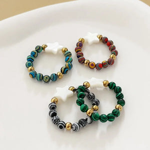 Vintage Natural Stone  Ring For Women Shell Heart Star Statement Rings Stainless Steel Bead Wedding Jewlery