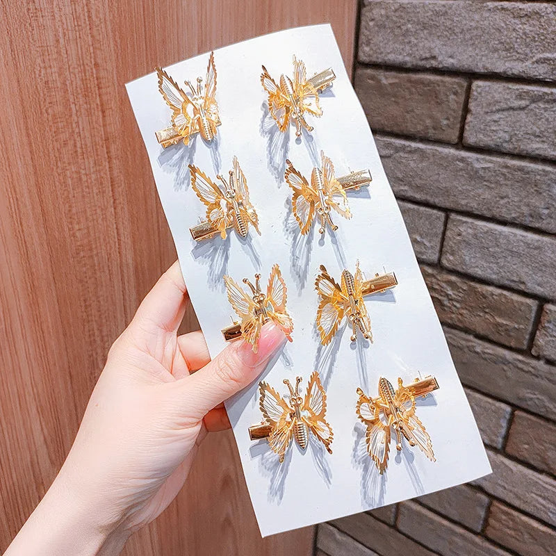 8PCS 3D Moving Butterfly Hair Clips Metal Moving Wings Butterfly Hair Accessories Hair Clips Barrettes for Women Girls Kids