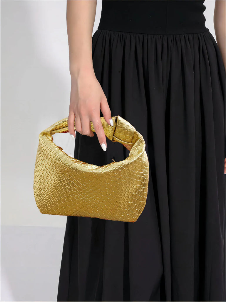 Women's high-end solid color woven texture PU crescent handbag, suitable for dates, parties, outings, shopping, weddings