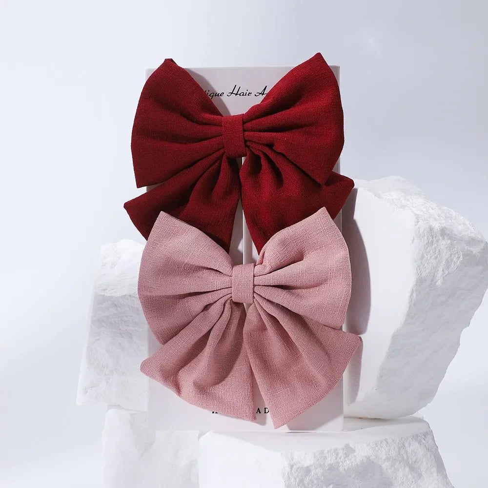 2pcs/set Elegant Sweet Bow Ribbon Hair Clip Fashion Simple Solid Clip Hair Pin Retro Barrettes with Clips Girls Hair Accessories