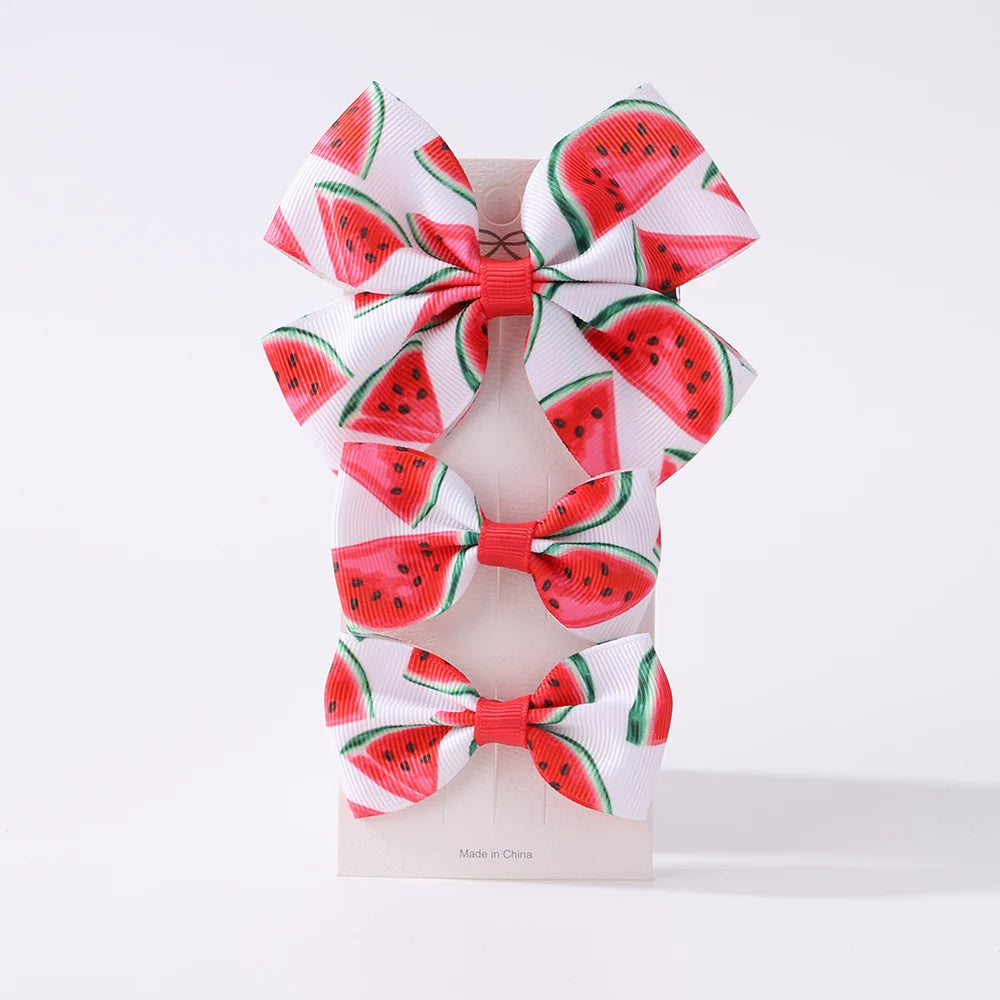3 Pcs/Set Girls Cute Watermelon Print Bowknot Hair Clip Kids Lovely Colorful Hairpins Headwear Children Summer Hair Accessories