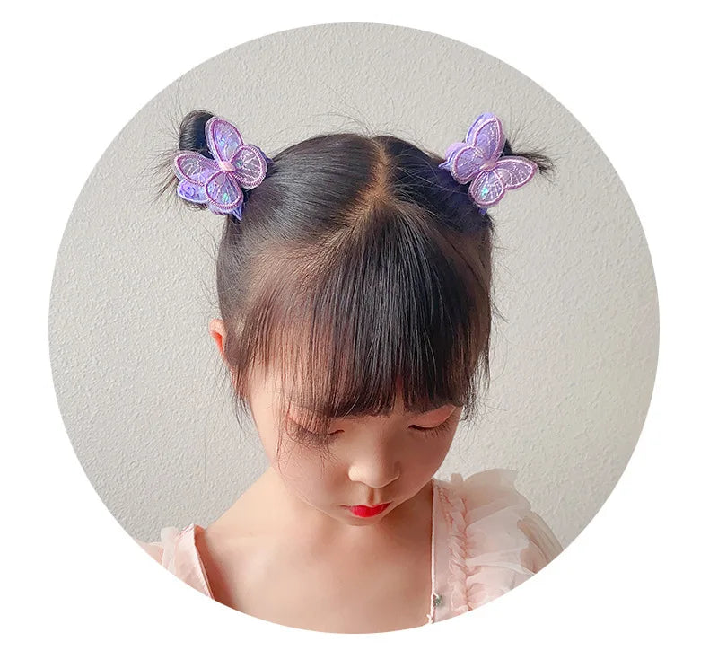 2PCS New Sequin Butterfly Girls Tie Up A Ponytail Kids Elastic Hair Bands Hair Accessories Cute Children Hair Ties Baby Headwear