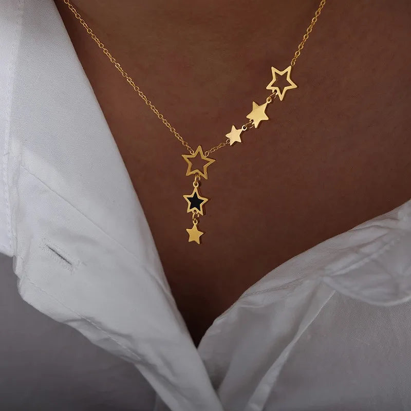Star Pendant Stainless Steel Necklace For Women Gold Plated Waterproof Women's Necklaces Girls Neck Chain Choker Ladies Jewelry