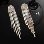 Load image into Gallery viewer, FYUAN Long Tassel Rhinestone Drop Earrings for Women AB Colourful Gold Silver Color Crystal Dangle Earring Party Wedding Jewelry
