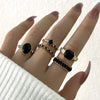 Retro Black Crystal Stone Ring Set For Women Vintage Geometric Knuckle Joint Ring Female Fashion Party Jewelry Accessories