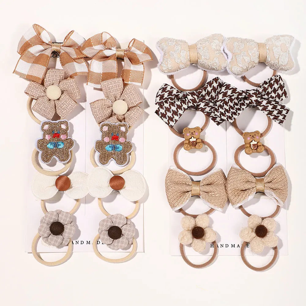 10Pcs/Set Girls Cartoon Hair Band Bow Hair Ties Flower Headbands Princess Elastic Rubber Bands Kids Hair Accessories