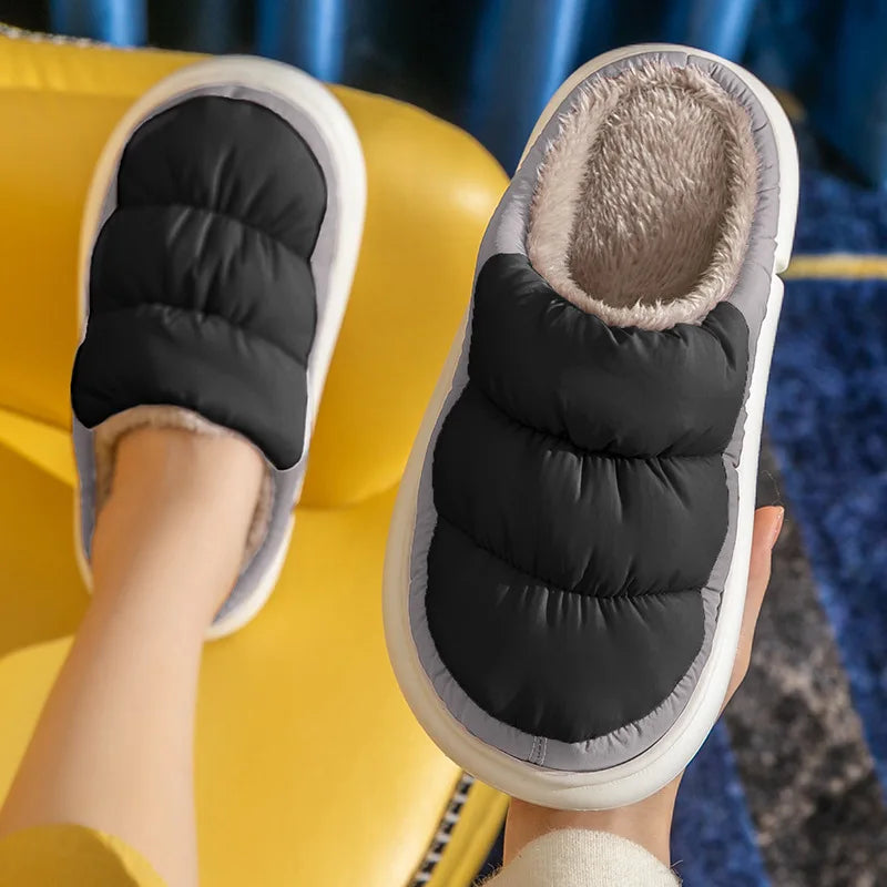 New Women Men Slippers Winter Warm Plush Waterproof Thick Sole Shoes Casual Flats Home Couples Non Slip Soft Furry Slides