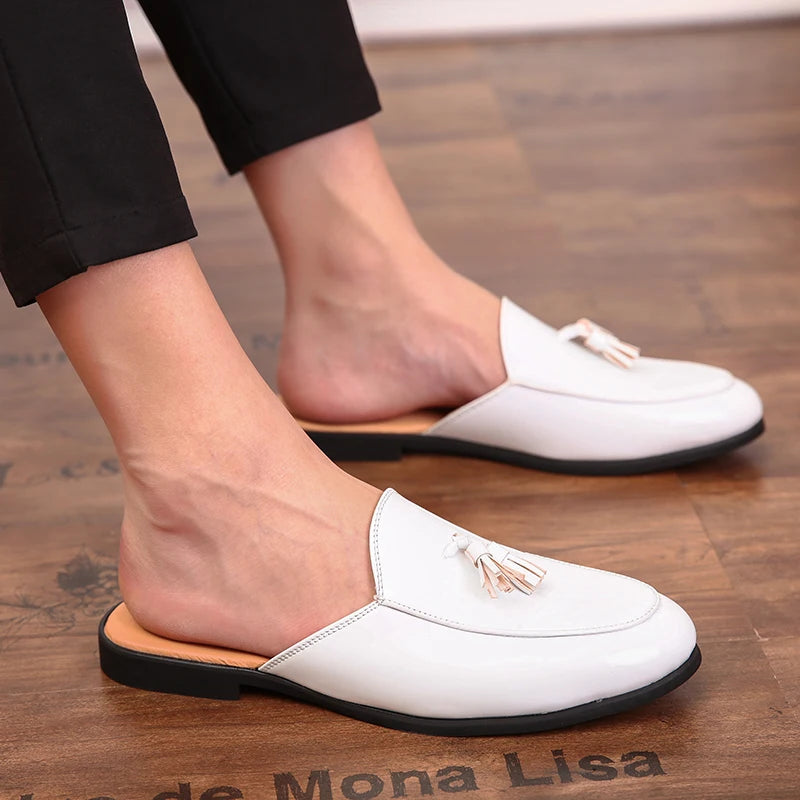 Black half shoes for men mules Slippers leather shoes casual shoes men fashion sapato social masculino mocassin homme chaussure