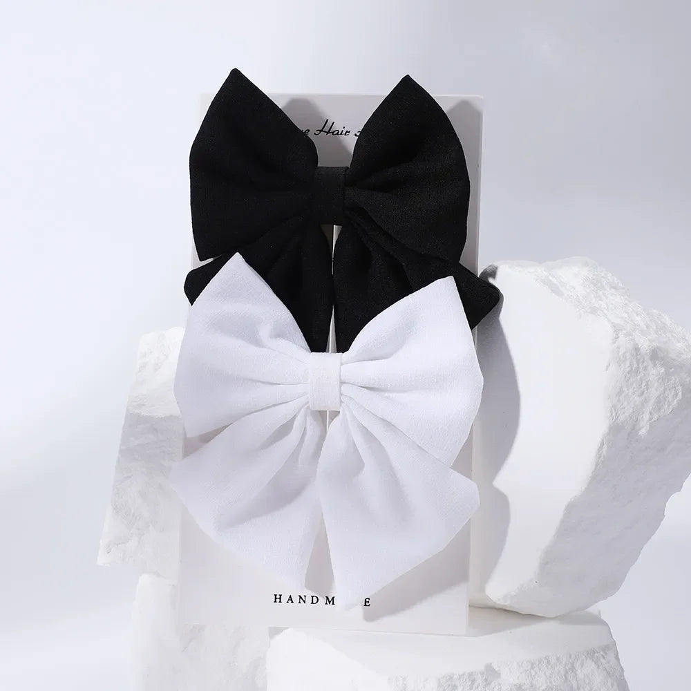 2pcs/set Elegant Sweet Bow Ribbon Hair Clip Fashion Simple Solid Clip Hair Pin Retro Barrettes with Clips Girls Hair Accessories