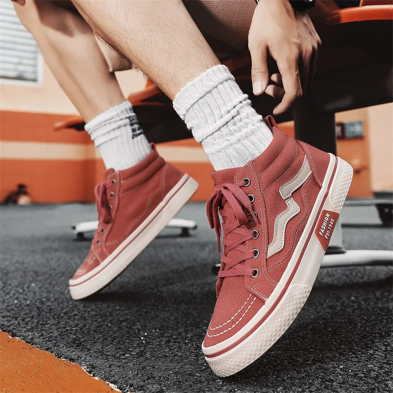 Fashion Trend Canvas Shoes for Men Black Style Couple Skateboard Shoes Casual Round Toe Lace Up Vulcanized Bottom Shoes