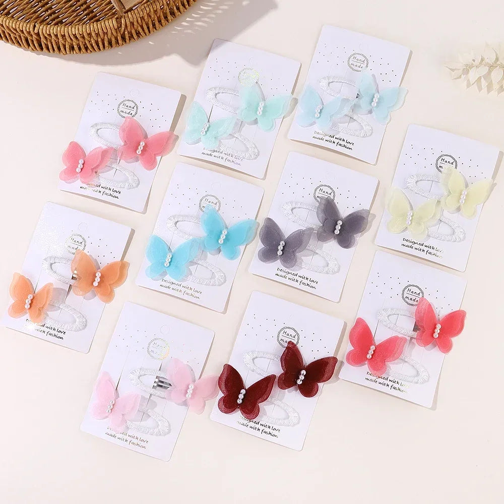 2pcs/set Girls Cute Flower Bow Star Solid Color Safe Nylon &knitting & Mesh Kids Hair Clips  Accessories Hairpins For Children