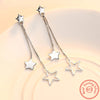 Genuine 925 Sterling Silver Jewelry Long Chains Star Drop Earrings For Lady New XY0026