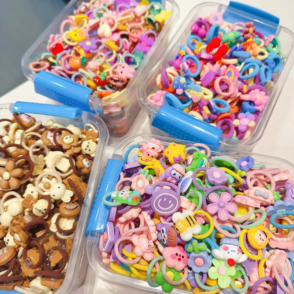 40-50Pcs Children Hair Bands Girls Cartoon Elastic Hair Ties Baby Head Rope Kids Small Animal Headband Cute Hair Accessories