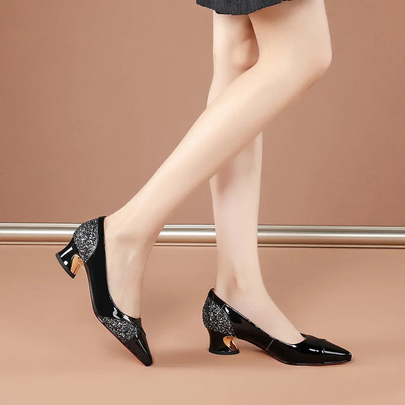 Woman Pumps Elegant Medium Heel Women Shoes Fashion Elegant Shallow Pointed Toe Dress Office Shoe Wedding Bride Loafers Footwear