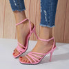 Women's Shoes Roman Style Square Toe Thin High Heel Sandals Pink Hollow Buckle Strap Sandales Femmes Casual Summer Footwear 2024