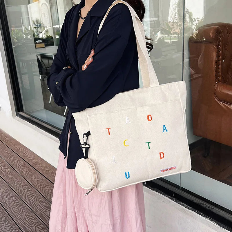 Large Capacity Commuting Tote Bag Simple and Casual Letter Printed Underarm Bag Lightweight Versatile Student Shoulder Handbag