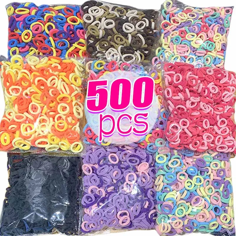 100/500pcs Small Colorful Rubber Hairbands Girls Kid Basic Nylon Ponytail Holder Scrunchie Ealstic Headwear Ties Accessories