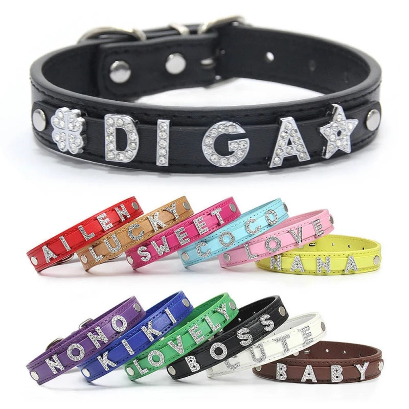 Personalized DIY Name Dog Collars Bling Pet Dog Collar With Diamond Buckle Puppy Cat Letters Charms For Teddy French Bulldog