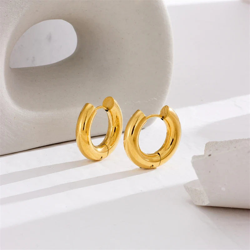 DIEYURO 316L Stainless Steel Round Wide Hoop Earrings For Women Fashion Gold Color Girls Body Jewlery Party Gift Bijoux серьги