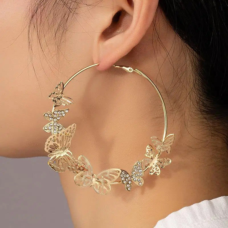 1 Pair Exaggerated Big Round Butterfly Hoop Earrings for WomCircleen Pretty Golden Geometric  Loop Earring Stylish Jewelry Gifts