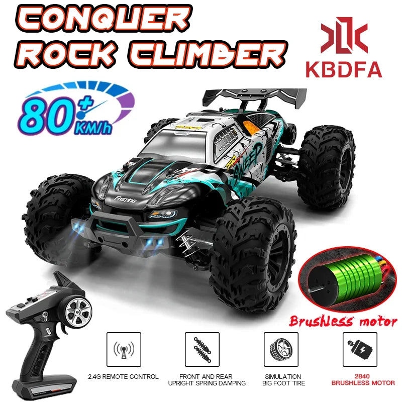 1:16 RC Car Brushless Off Road 4x4 High Speed 80Km/H 2.4G Remote Control Car with LED Drift Monster Truck Toys for Adults Kids